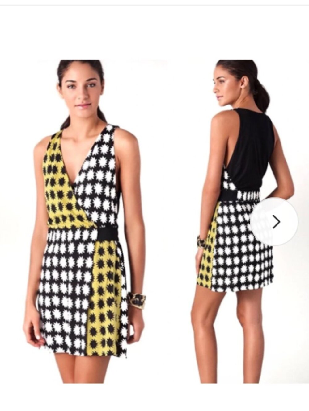 Diane Von Furstenberg Moriko Pow Black Yellow Silk Jersey Faux Wrap size 10 NWT
